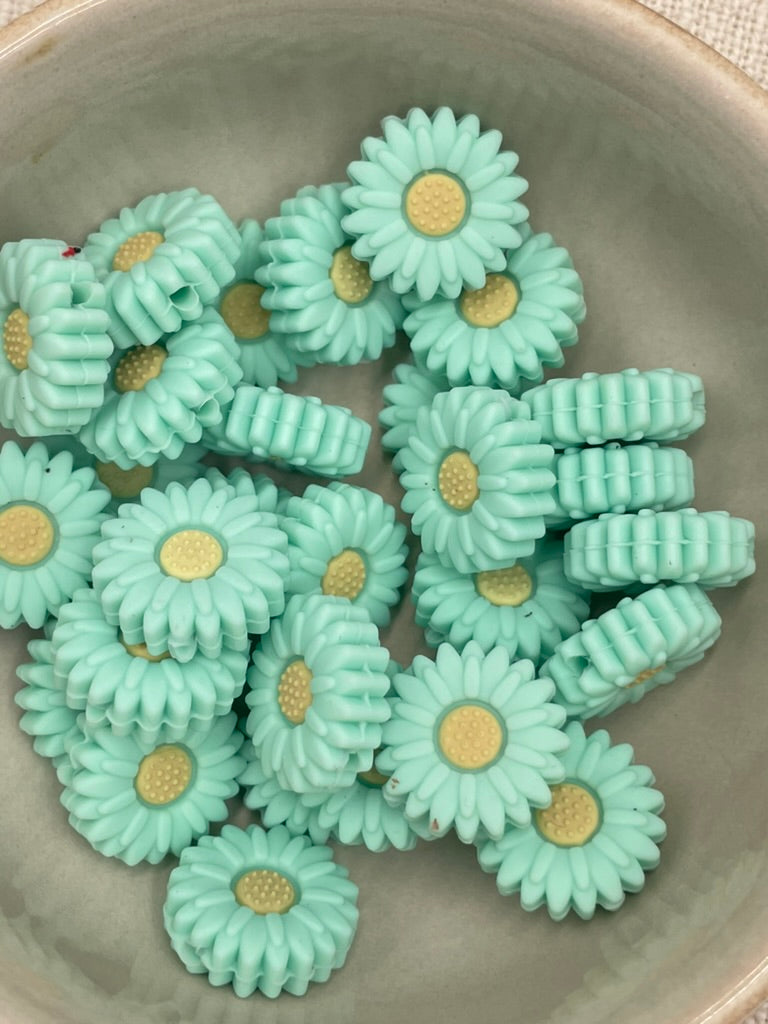 Silicone Focal Bead - 151 | teal small flower