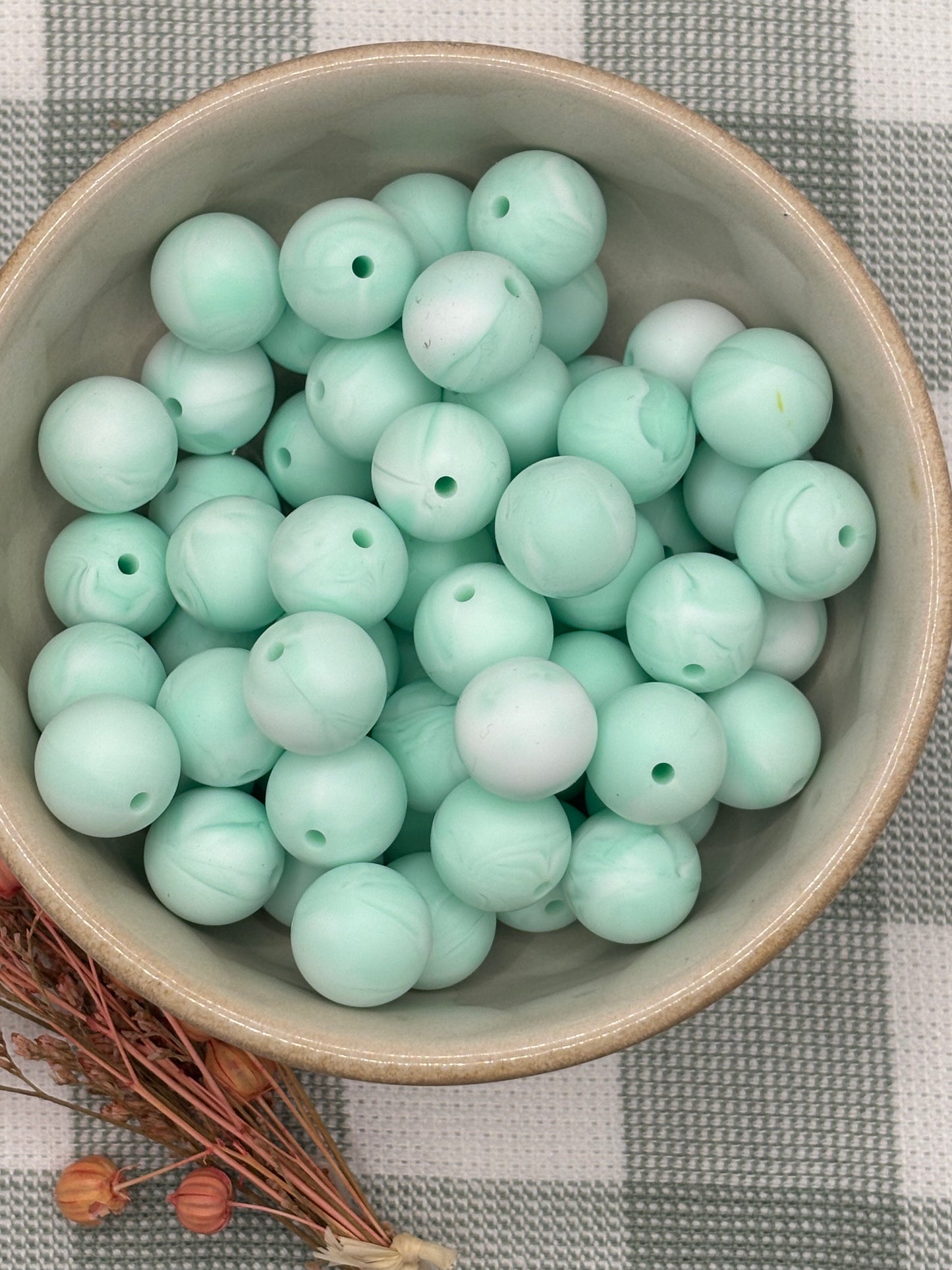 Silicone bead |  15mm | 2 Green Swirl