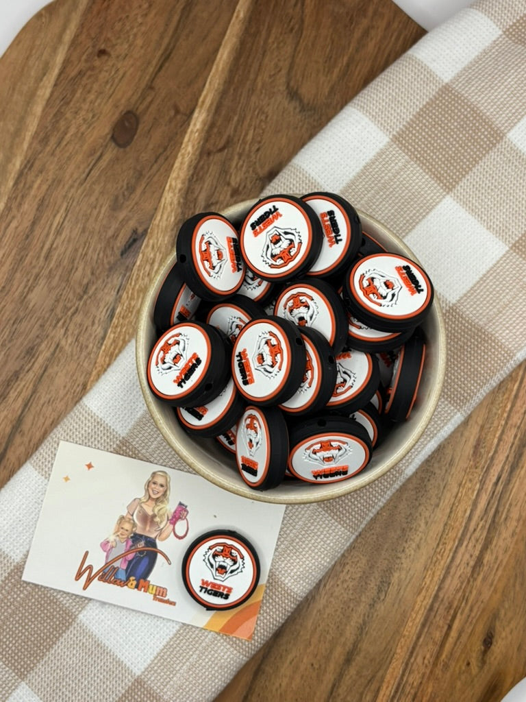 NRL Silicone Focal Bead - Tigers