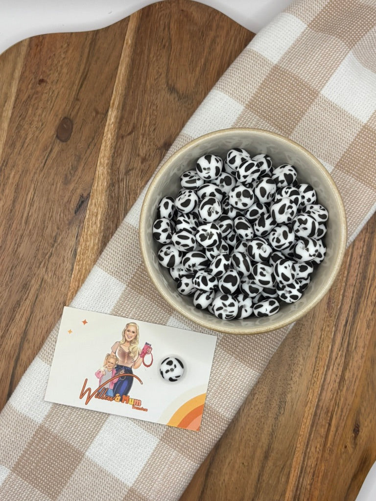 Beads 1| 14mm silicone abacus | Cow Print