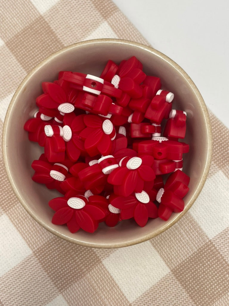 Silicone Focal Bead | Red Flower | 465