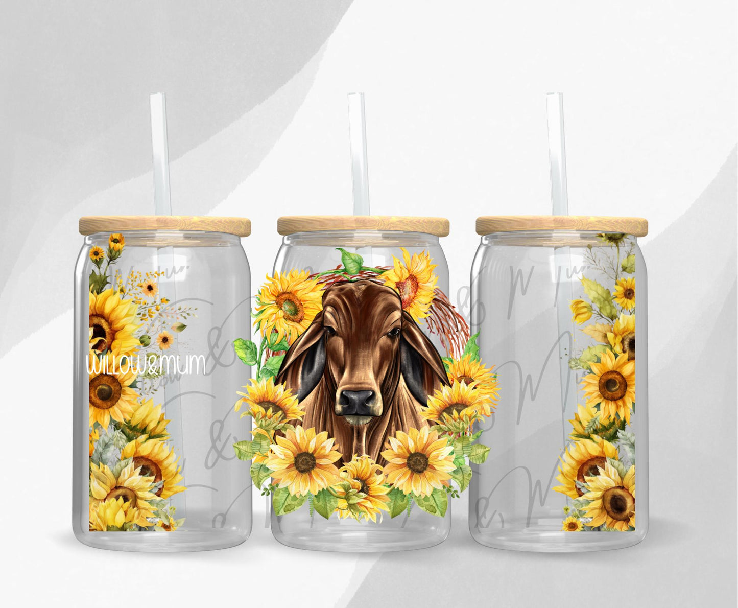 Animals | Cows in Sunflowers | sublimation | 16oz Glass can| UV DTF file | Png digital download