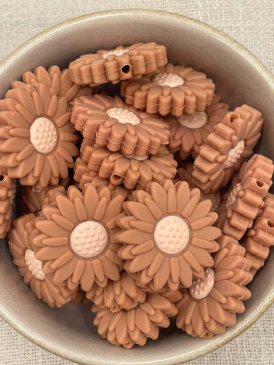 Silicone Focal Bead - 171 | brown flower large