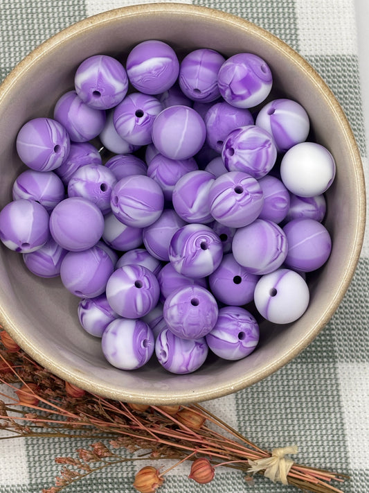 Silicone bead |  15mm | 5 Purple Swirl