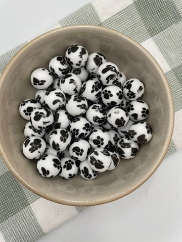 Silicone bead |  15mm | 48 Paw Print