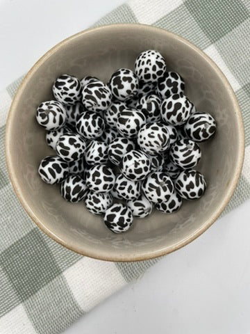 Silicone bead |  15mm | 15 Cow print