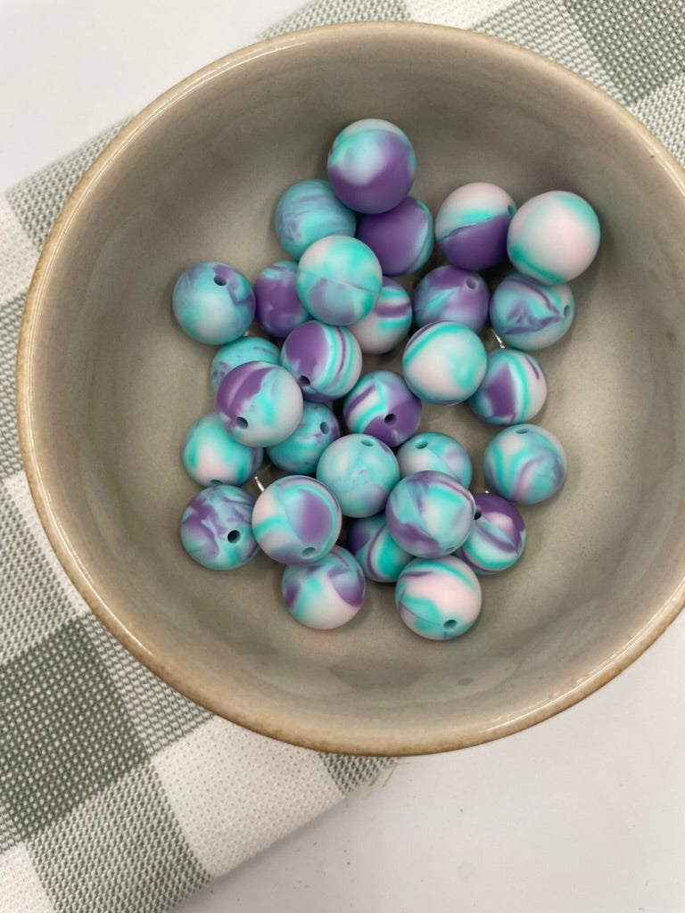 Silicone bead |  15mm | 1000 Purple & Blue twist
