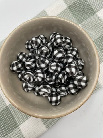Silicone bead |  15mm | 51 Black Gingham