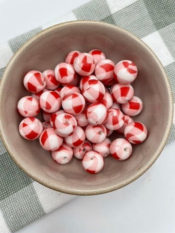 Silicone bead |  15mm | 52 Red& white Gingham