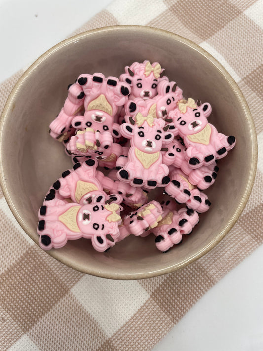 Silicone Focal Bead - 120  | Pink Cow