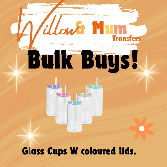 bulk buys |16oz Glass Libbey | Coloured Lid | Sublimation or UVDTF | Blanks