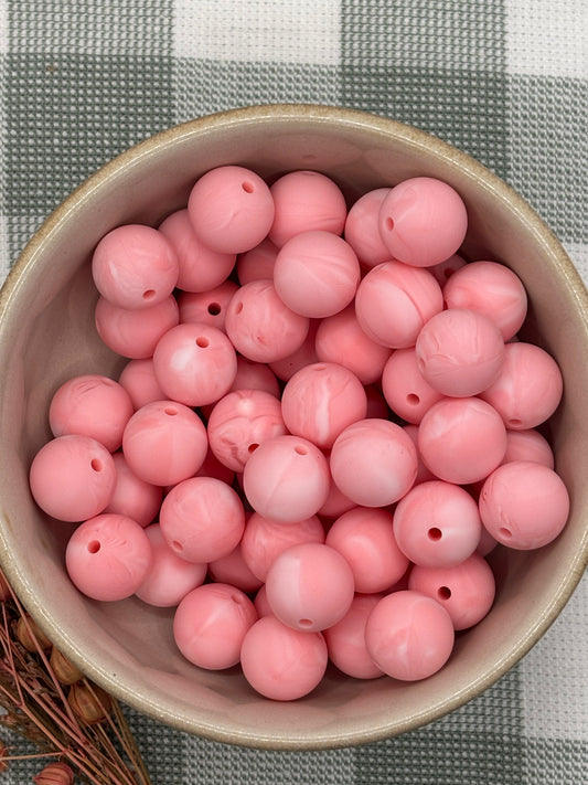 Silicone bead |  15mm | 4 Light Pink Swirl